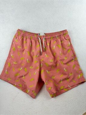 Bermies Banana Print Swim Trunks Pink Banana Shorts Size S